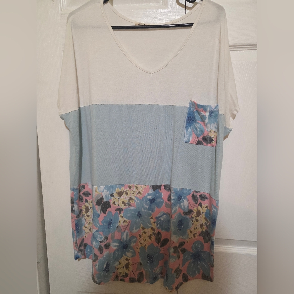 Vibrant Floral Block V-Neck Tee
